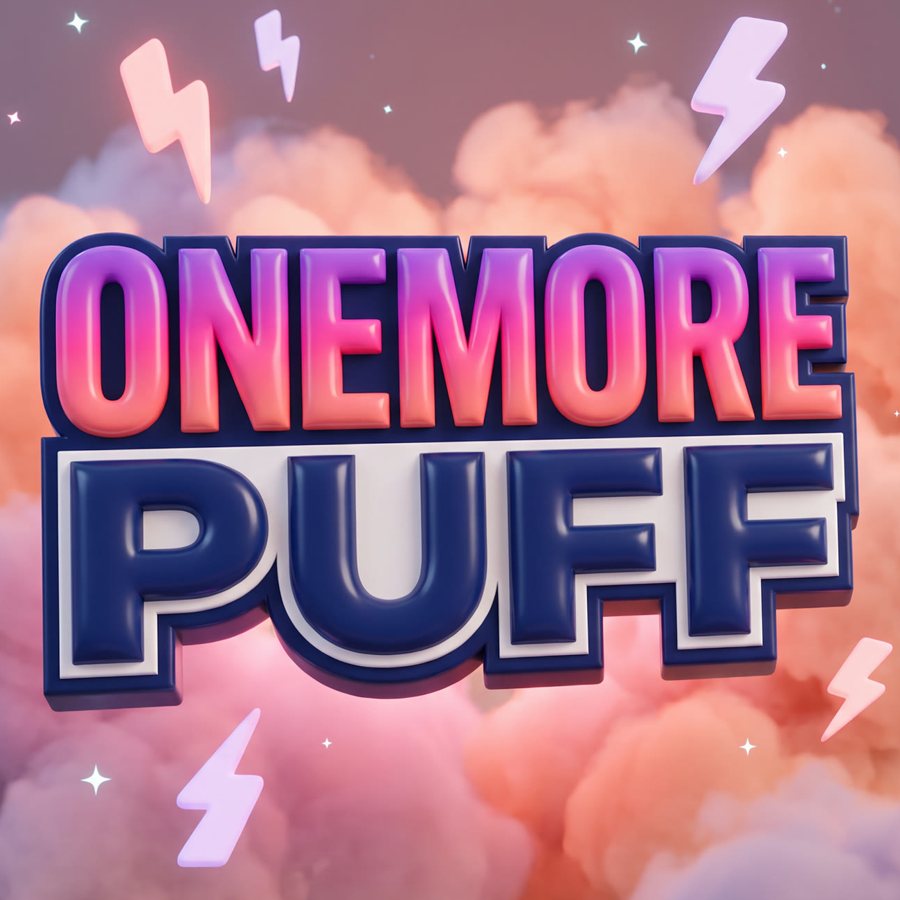One More Puff logo in pink clouds