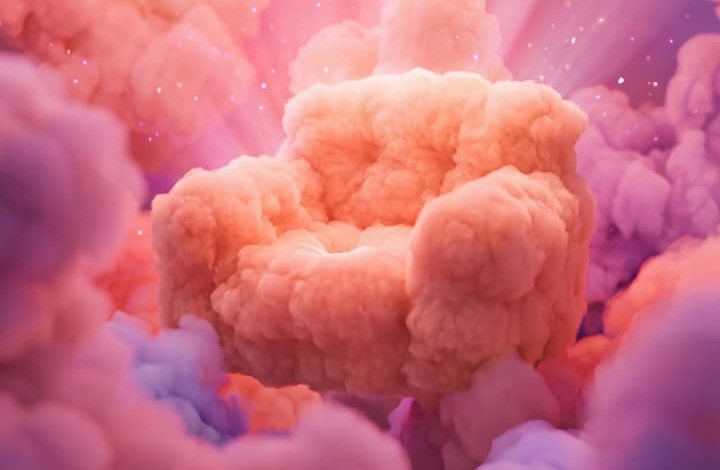 A soft armchair made of pink clouds