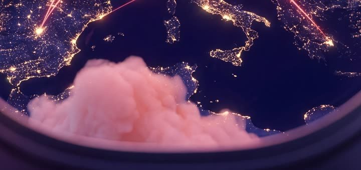 Europe at night seen from a plane window
